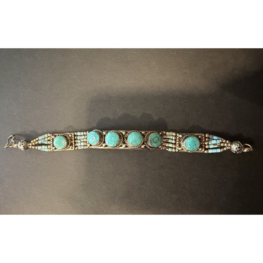 Vintage Tibetan Turquoise Style Panel Bracelet Boho Southwest Statement